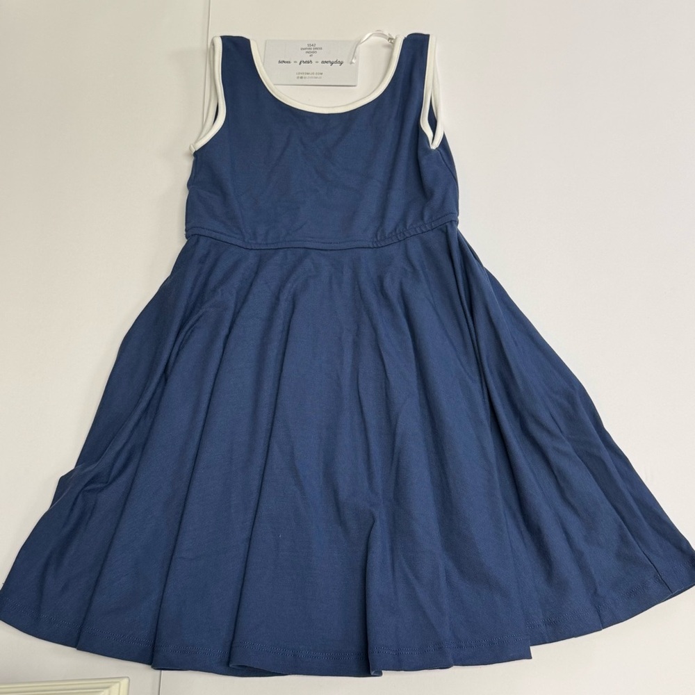 OMI JO NWT Indigo Empire Dress Pockets Blue White Trim Girls 4T New with tags